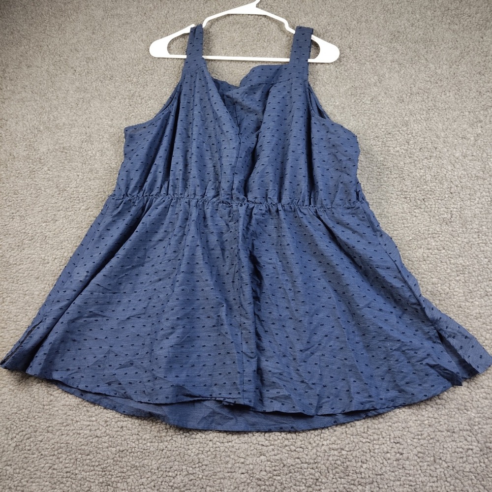 Lane Bryant Tank Top Sz 20 Womens Clip Dot Empire Waist Peplum Navy Blue EUC - Picture 6 of 6